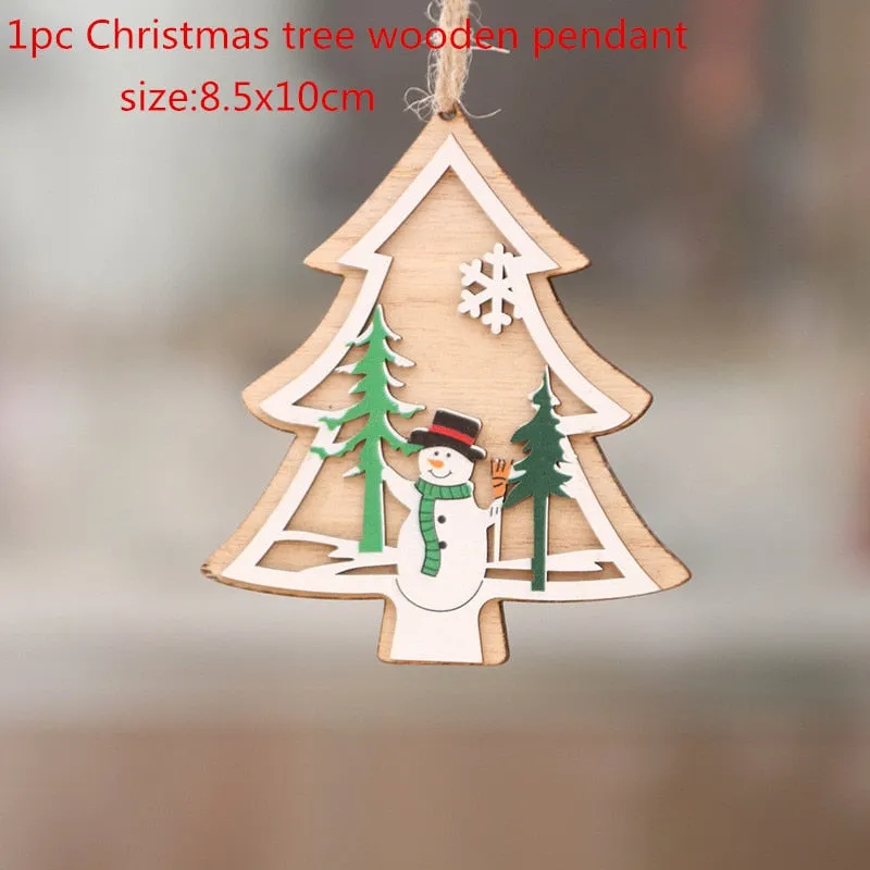 1PC 2D 3D Christmas Ornament Wooden Hanging Pendants Star Xmas Tree Bell Christmas Decorations For Home Navidad