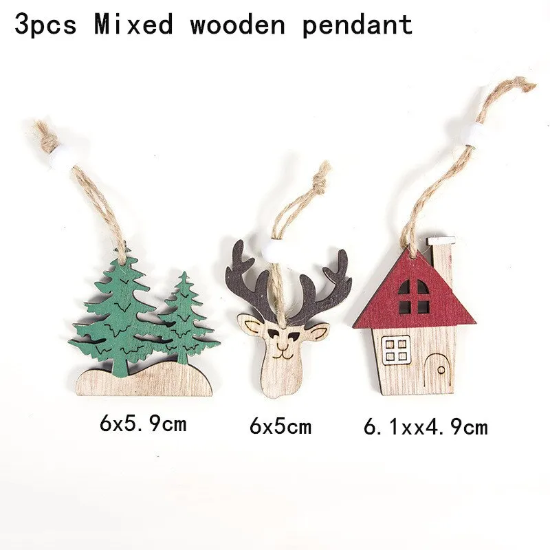 1PC 2D 3D Christmas Ornament Wooden Hanging Pendants Star Xmas Tree Bell Christmas Decorations For Home Navidad