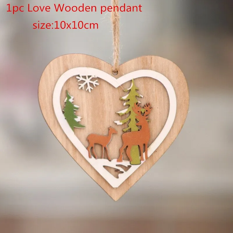 1PC 2D 3D Christmas Ornament Wooden Hanging Pendants Star Xmas Tree Bell Christmas Decorations For Home Navidad