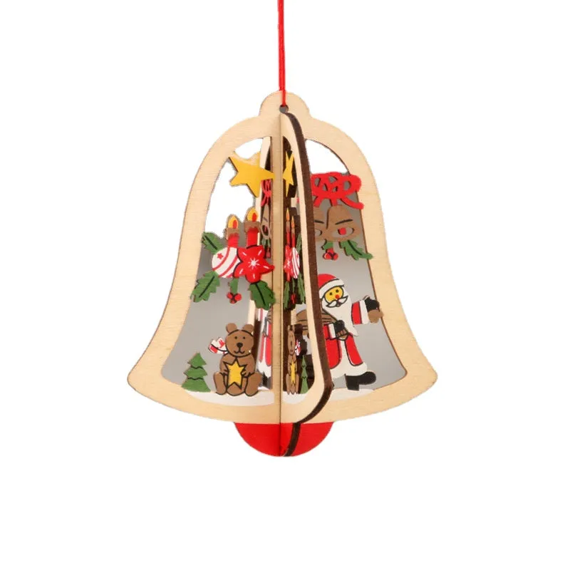 1PC 2D 3D Christmas Ornament Wooden Hanging Pendants Star Xmas Tree Bell Christmas Decorations For Home Navidad