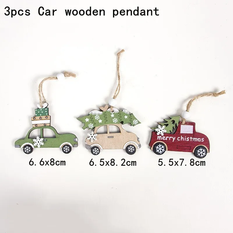 1PC 2D 3D Christmas Ornament Wooden Hanging Pendants Star Xmas Tree Bell Christmas Decorations For Home Navidad