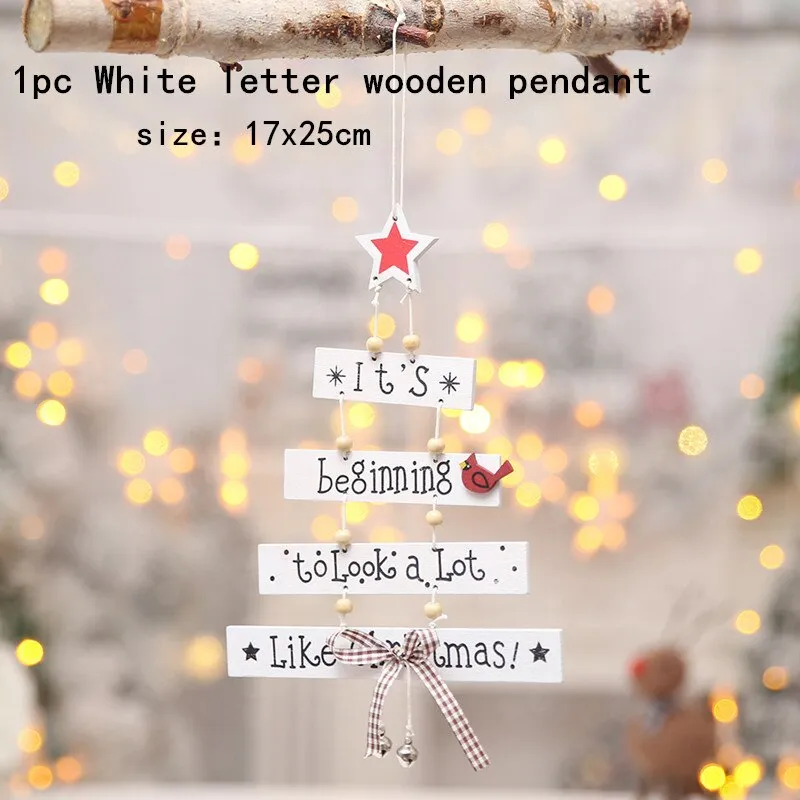 1PC 2D 3D Christmas Ornament Wooden Hanging Pendants Star Xmas Tree Bell Christmas Decorations For Home Navidad