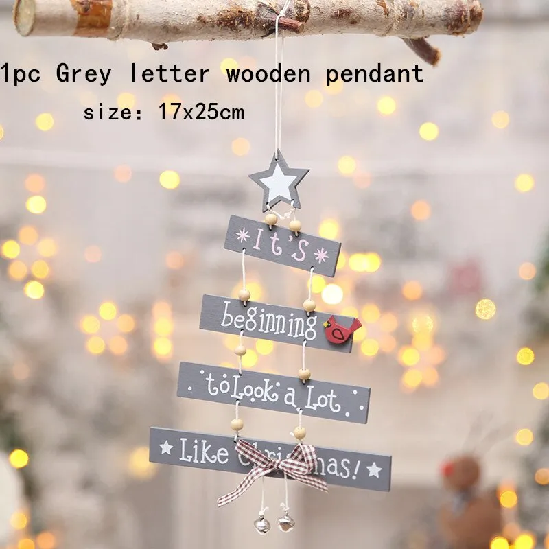 1PC 2D 3D Christmas Ornament Wooden Hanging Pendants Star Xmas Tree Bell Christmas Decorations For Home Navidad