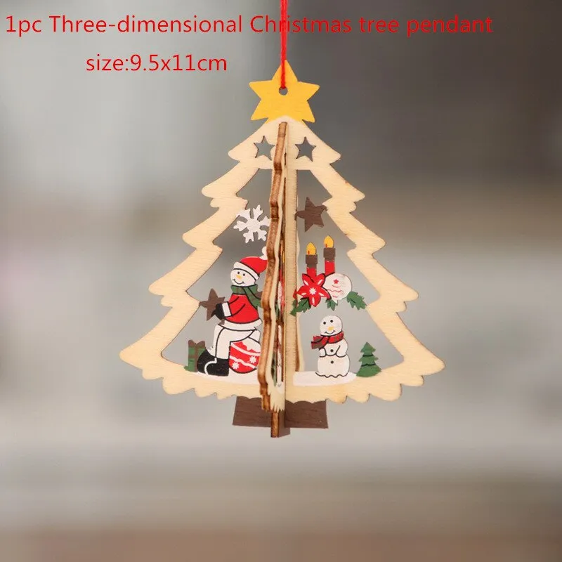 1PC 2D 3D Christmas Ornament Wooden Hanging Pendants Star Xmas Tree Bell Christmas Decorations For Home Navidad