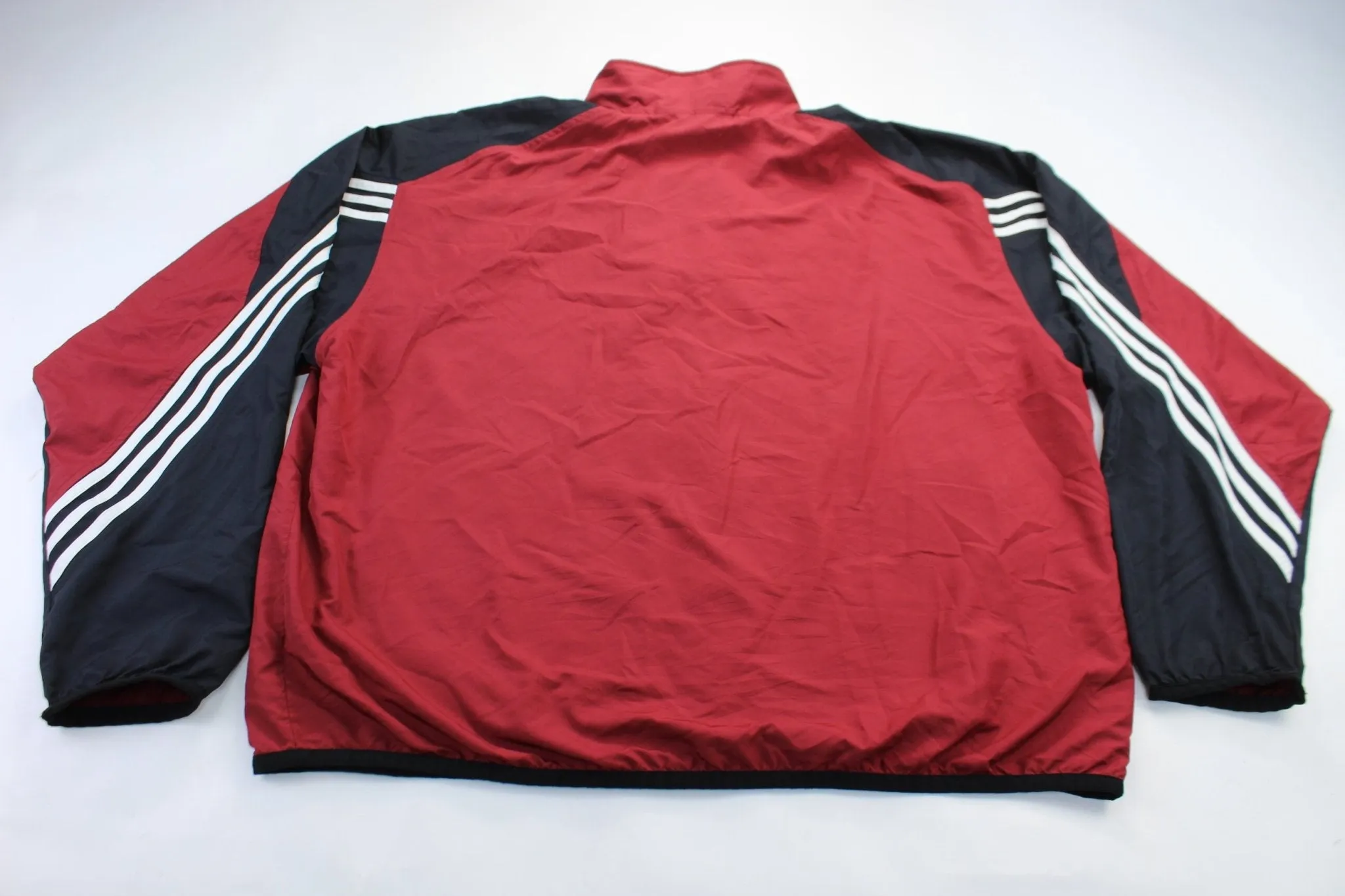 Adidas Embroidered Logo Maroon, Black, & White Striped Jacket