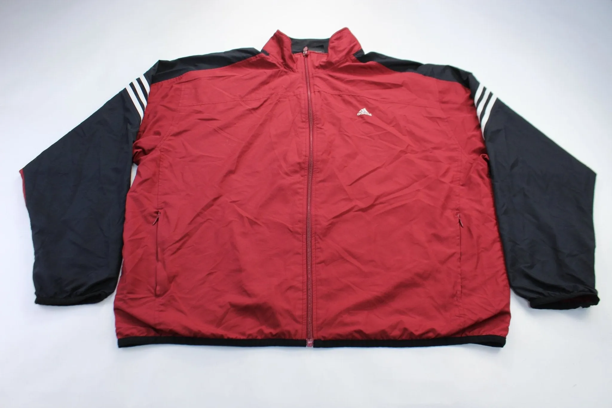 Adidas Embroidered Logo Maroon, Black, & White Striped Jacket