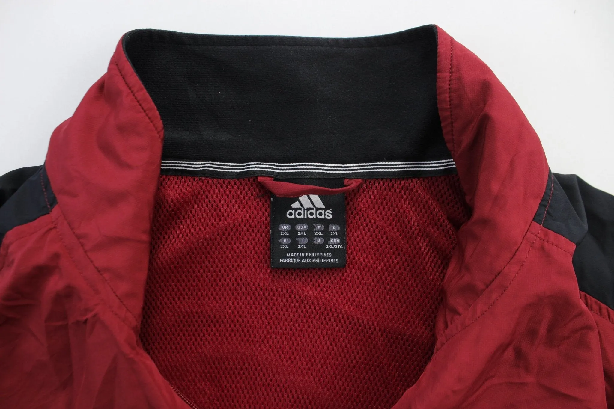 Adidas Embroidered Logo Maroon, Black, & White Striped Jacket