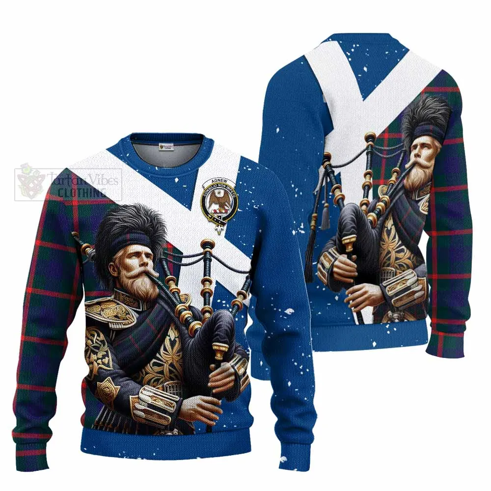 Agnew Tartan Knitted Sweater with Family Crest Scottish Bagpiper Vibes