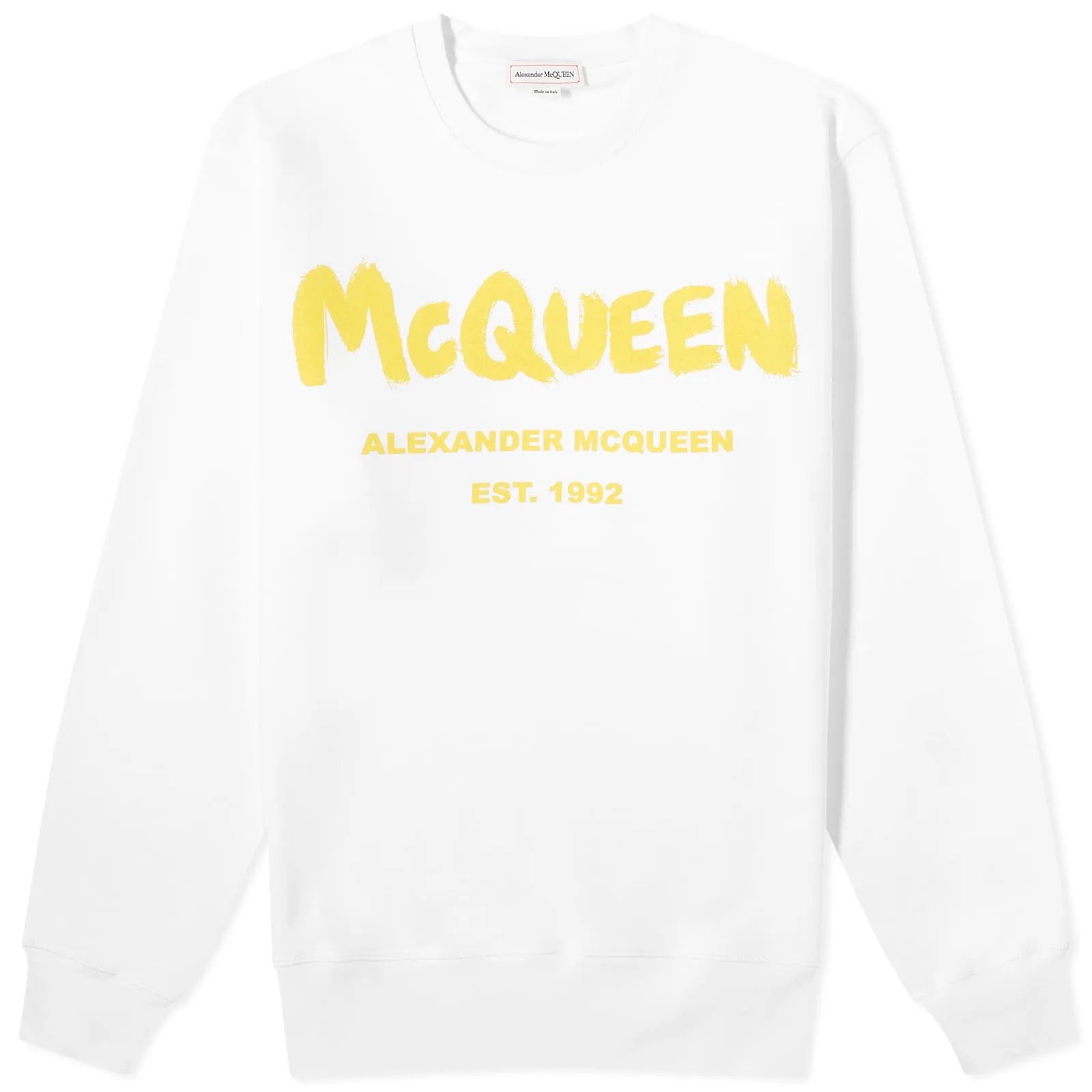 Alexander Mcqueen Graffiti Logo Sweatshirt, white and yellow