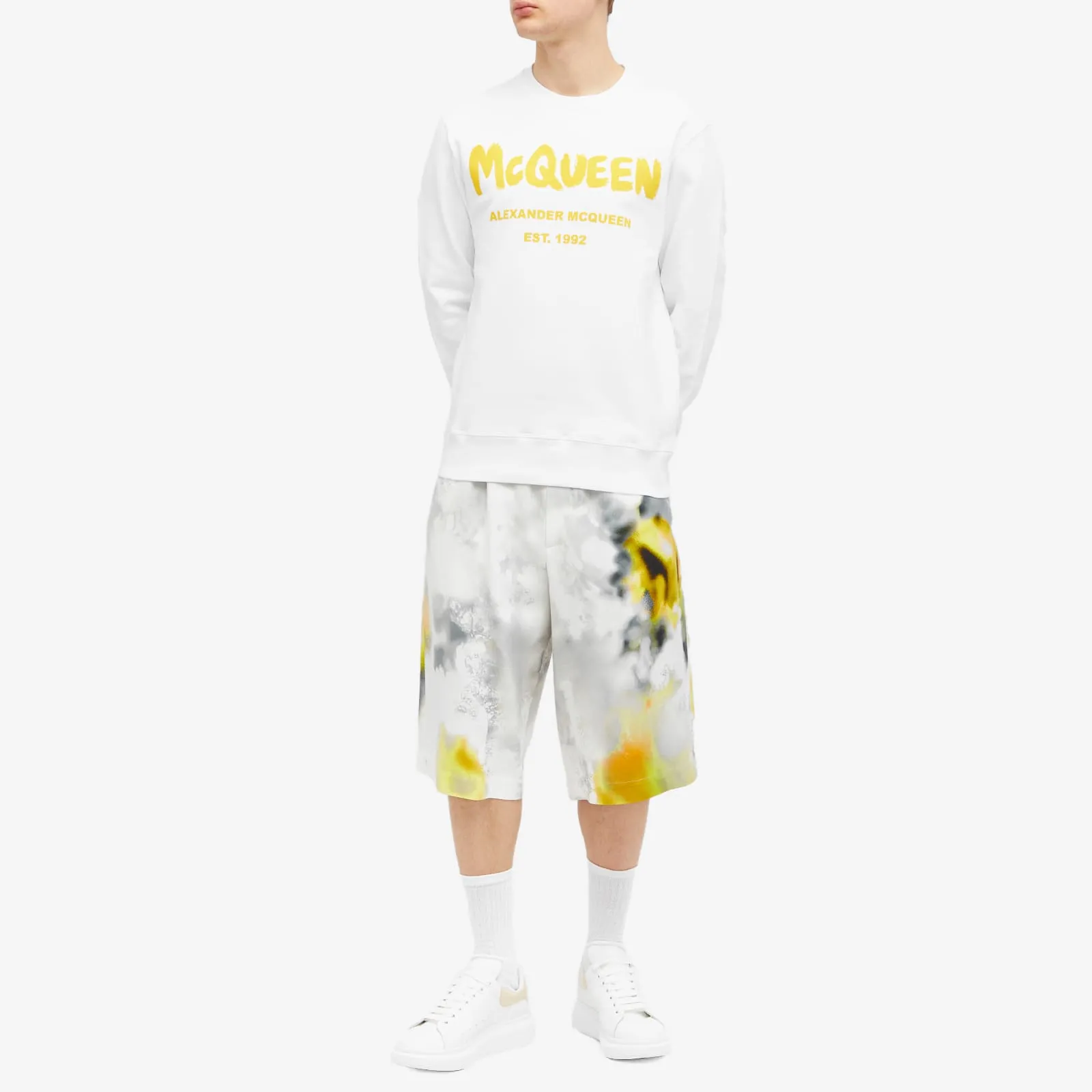 Alexander Mcqueen Graffiti Logo Sweatshirt, white and yellow