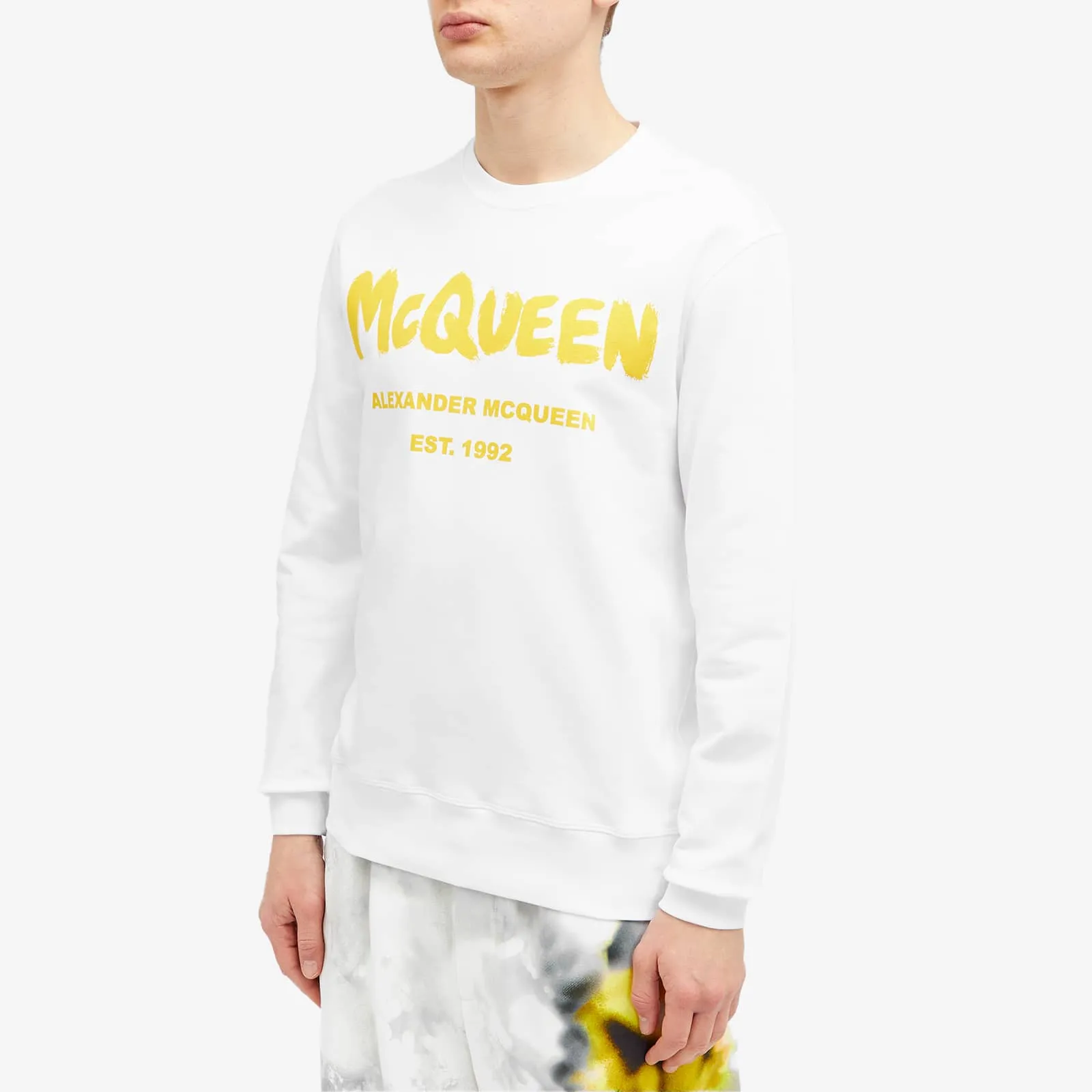 Alexander Mcqueen Graffiti Logo Sweatshirt, white and yellow