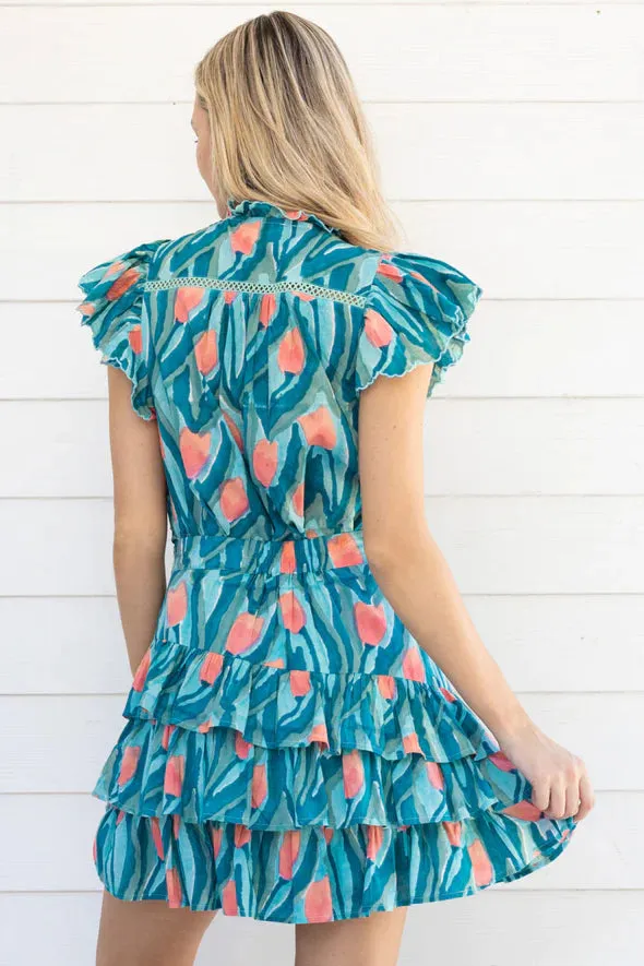 ALL Chloe Ruffle Top Teal Tulip Swirl