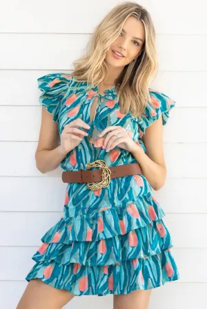 ALL Chloe Ruffle Top Teal Tulip Swirl