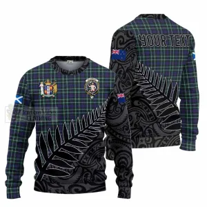 Allardice Crest Tartan Knitted Sweater with New Zealand Silver Fern Half Style