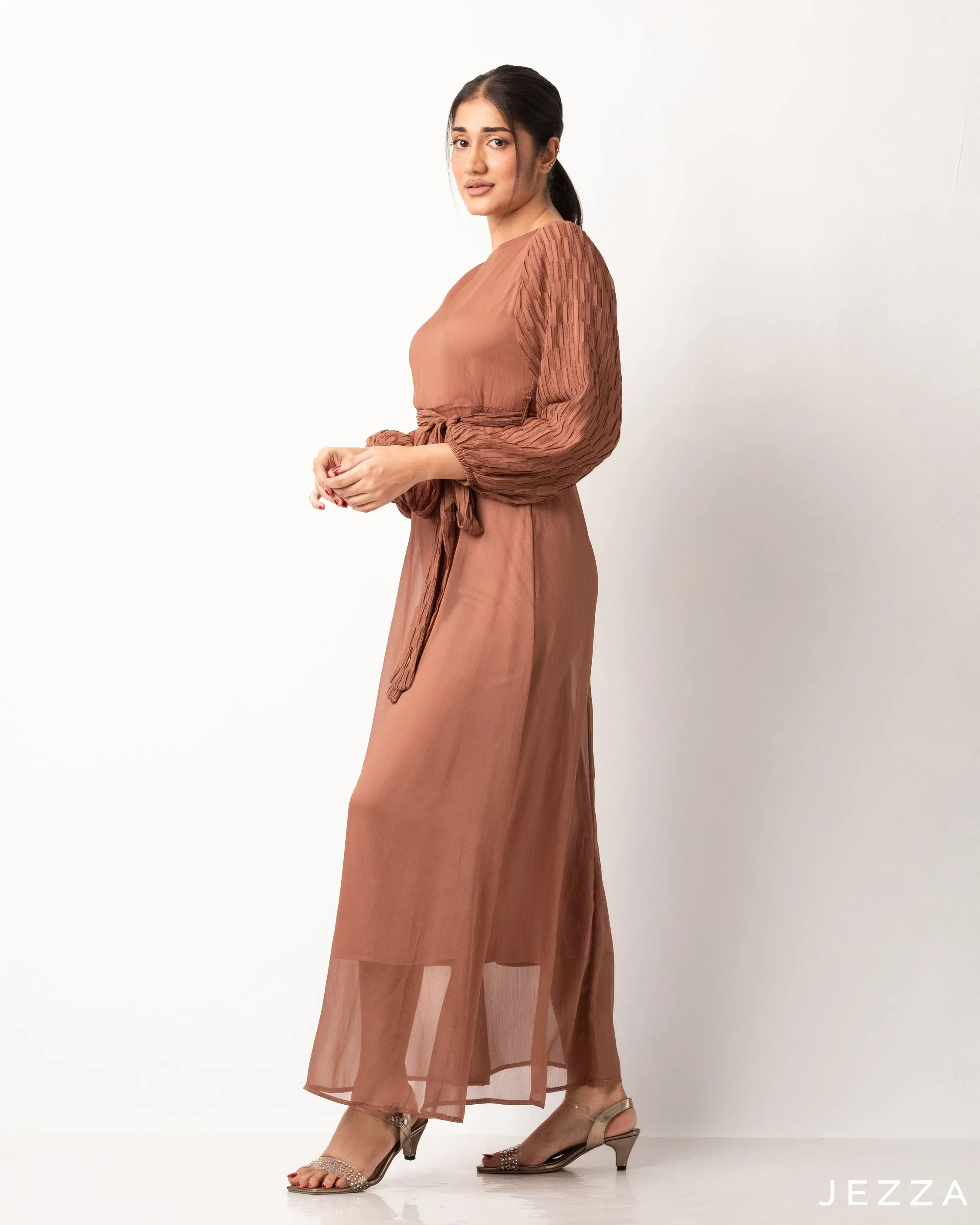 Ankle Length Dress With Tie Up Belt With An Inner Dress 53902/57921