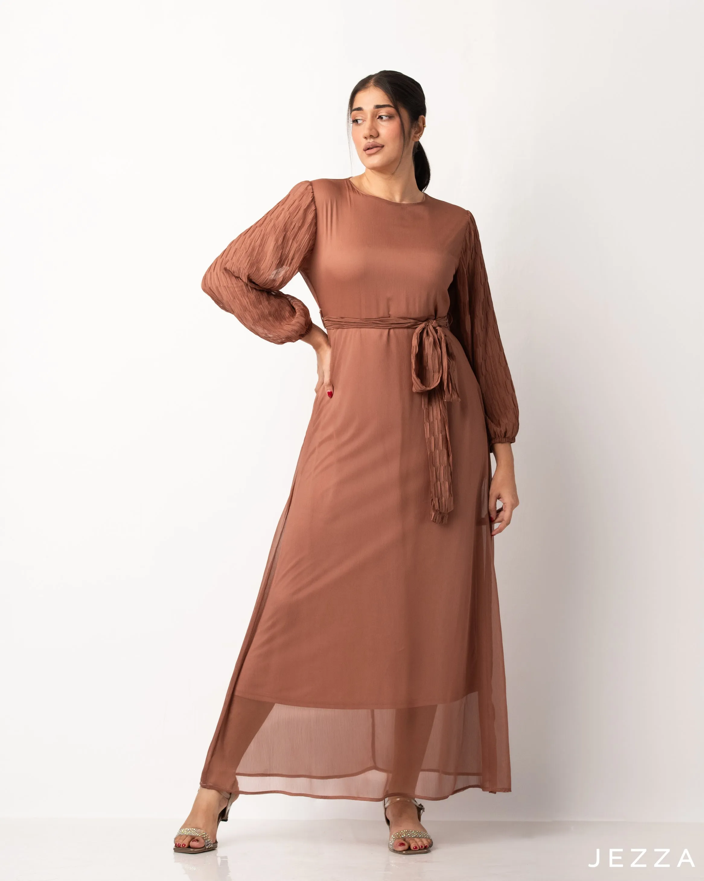 Ankle Length Dress With Tie Up Belt With An Inner Dress 53902/57921