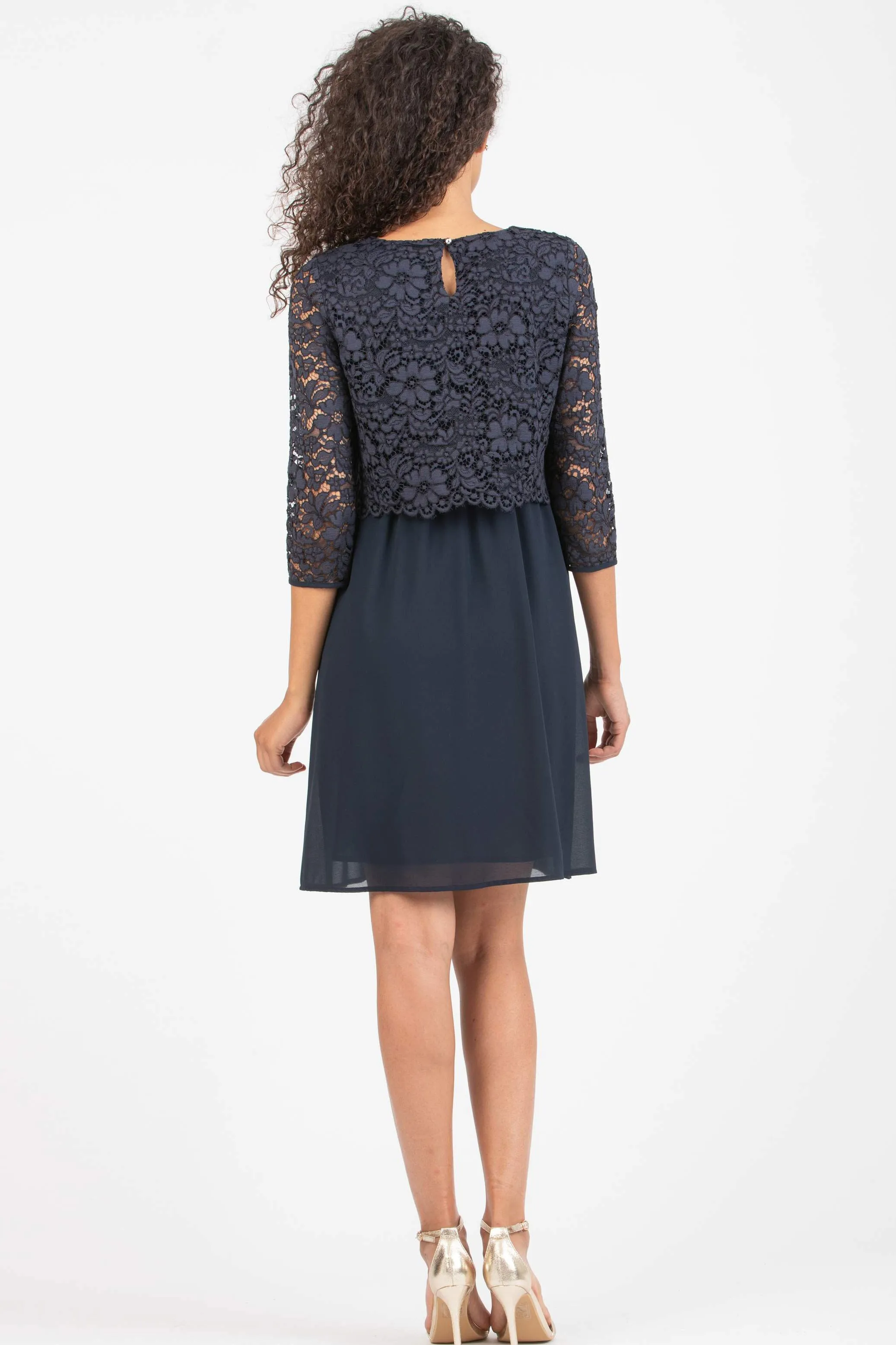 Ava Lace & Chiffon Maternity Nursing Dress In French Navy