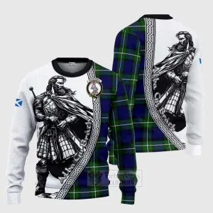 Bannerman Tartan Clan Crest Knitted Sweater with Highlander Warrior Celtic Style