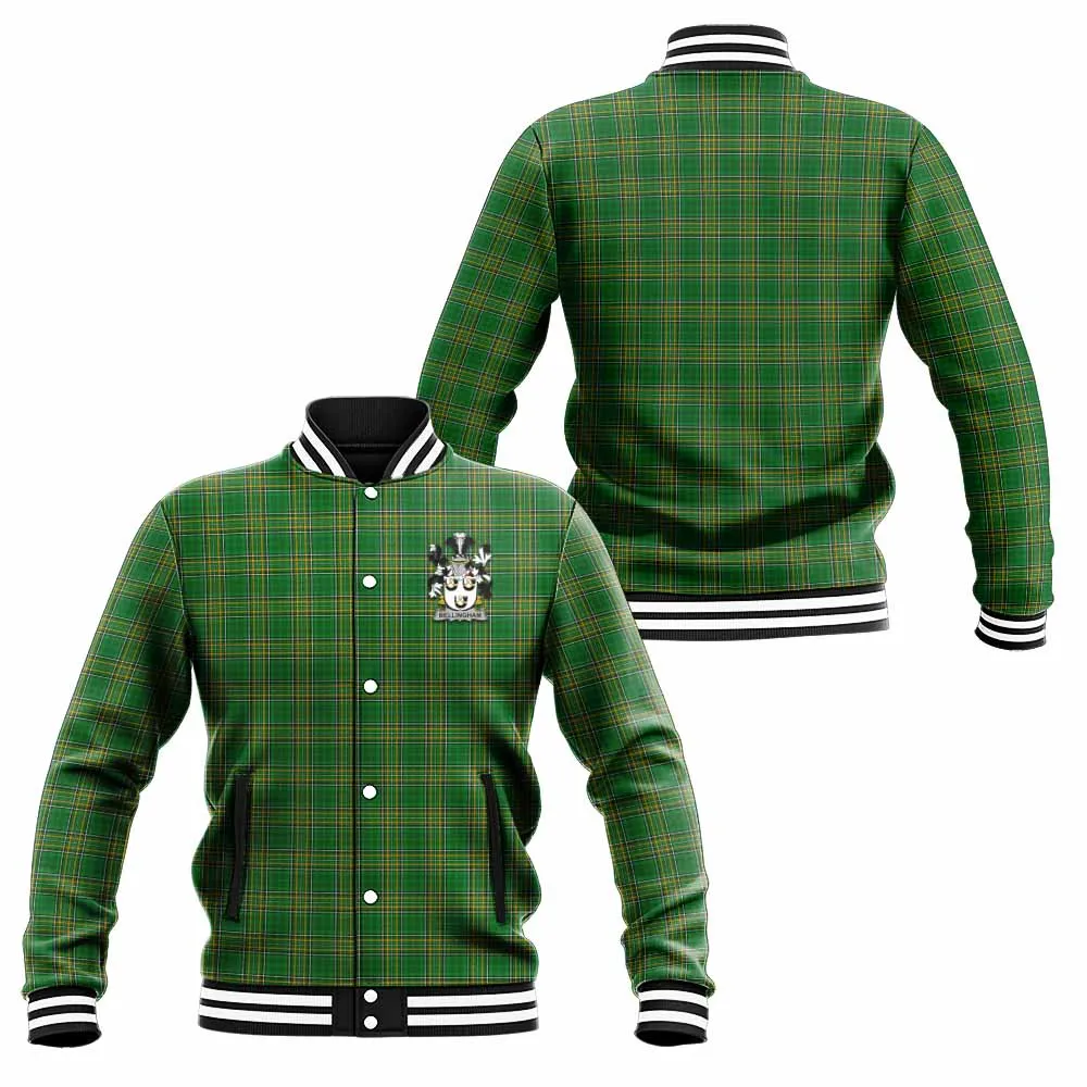 Bellingham Irish Clan Tartan Baseball Jacket with Coat of Arms