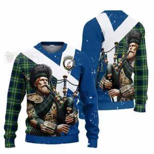 Blackadder Tartan Knitted Sweater with Family Crest Scottish Bagpiper Vibes