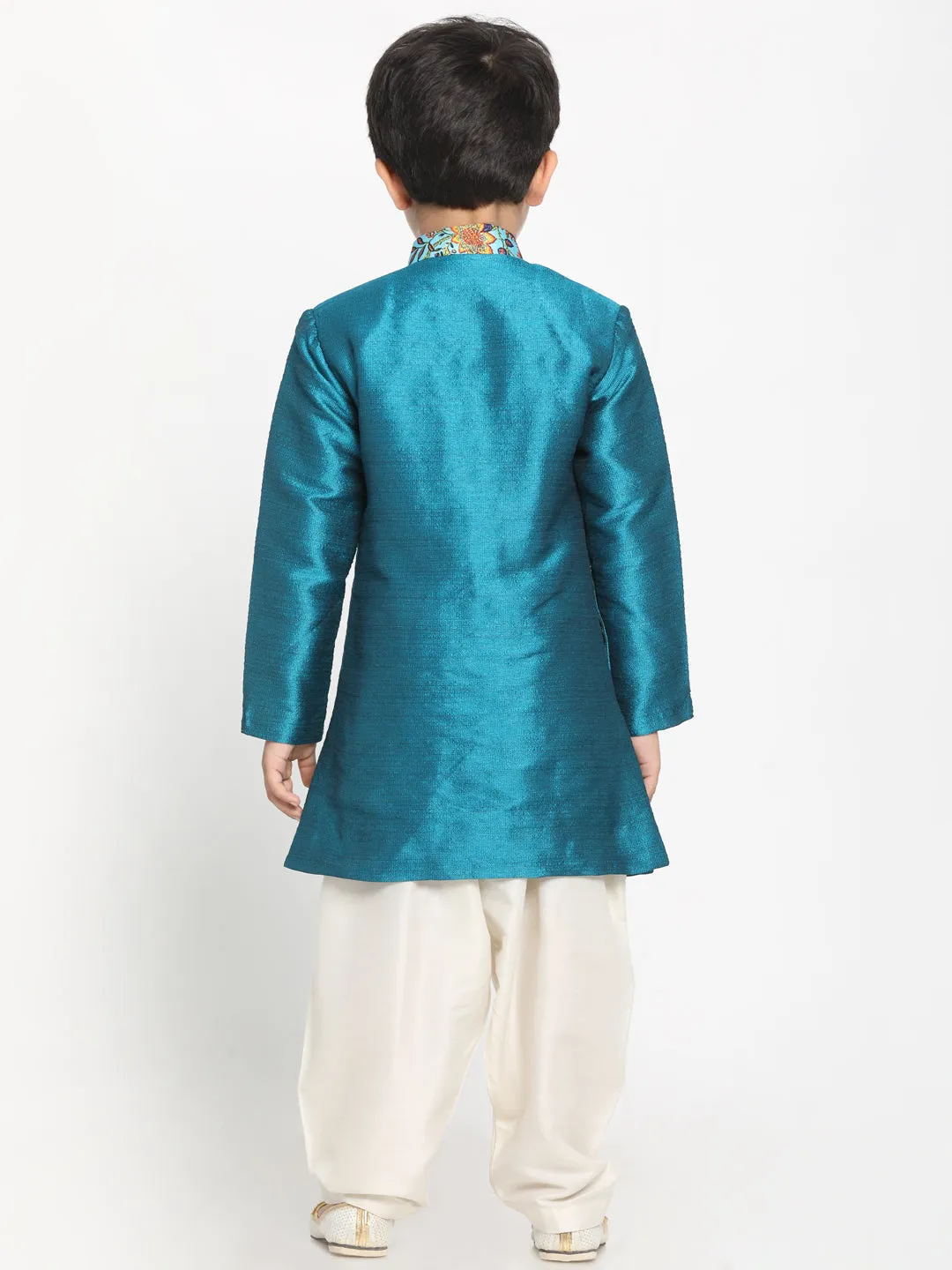 Boy's Multicolor Base Blue Silk Blend Kurta And Dhoti Set - JBN Creation