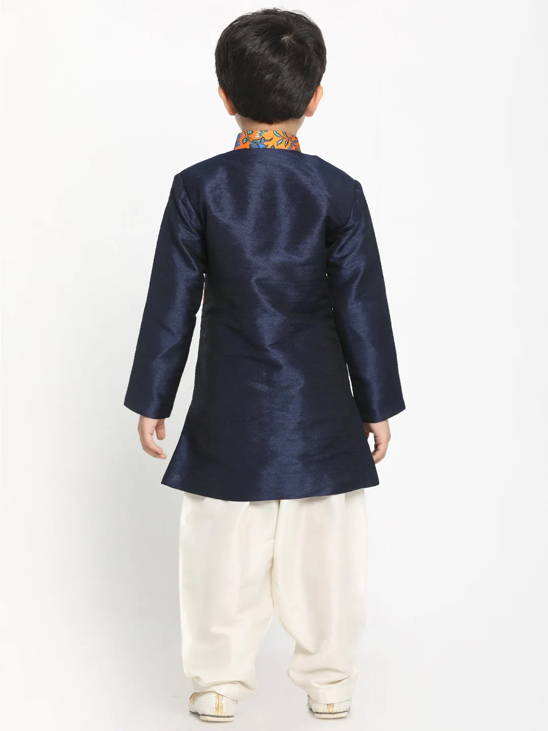 Boy's Multicolor Base Navy Silk Blend Kurta And Dhoti Set - JBN Creation