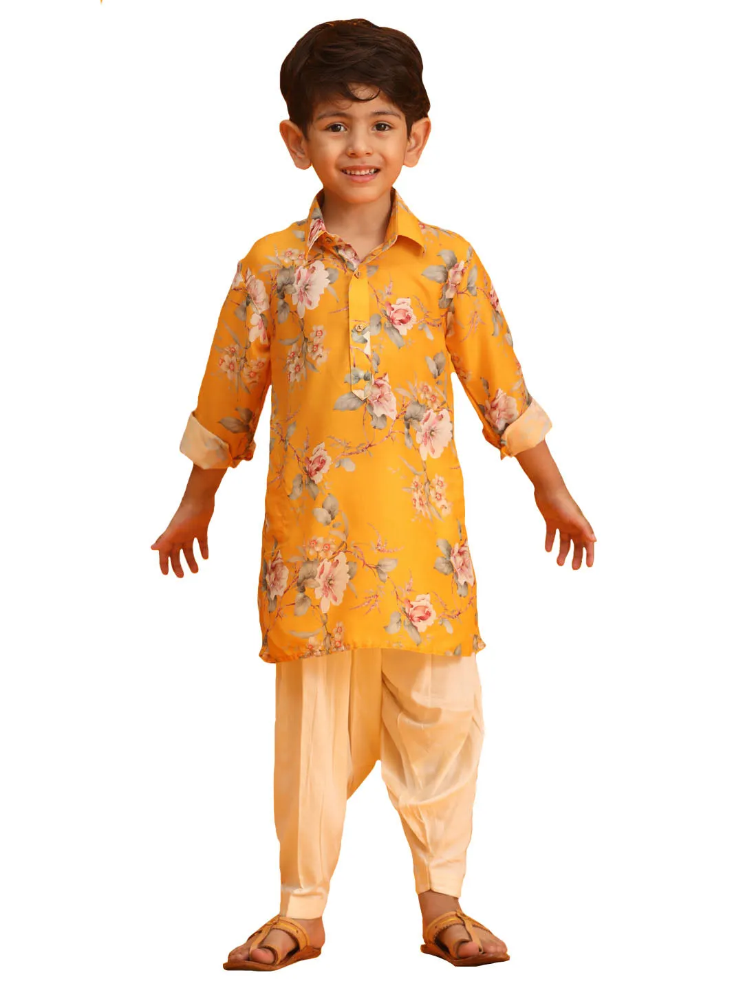 Boy's Multicolor Base Yellow Kurta Patiala Set - Vastramay Boys