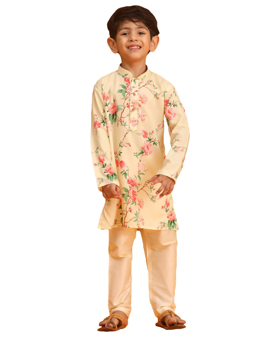 Boy's Multicolor Base Yellow Kurta Pyjama Set - Vastramay Boys