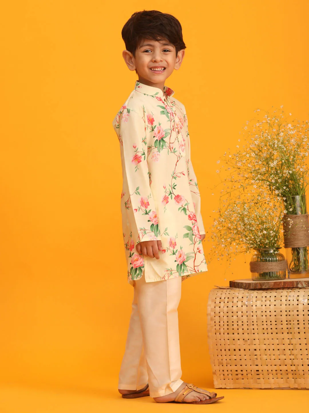 Boy's Multicolor Base Yellow Kurta Pyjama Set - Vastramay Boys