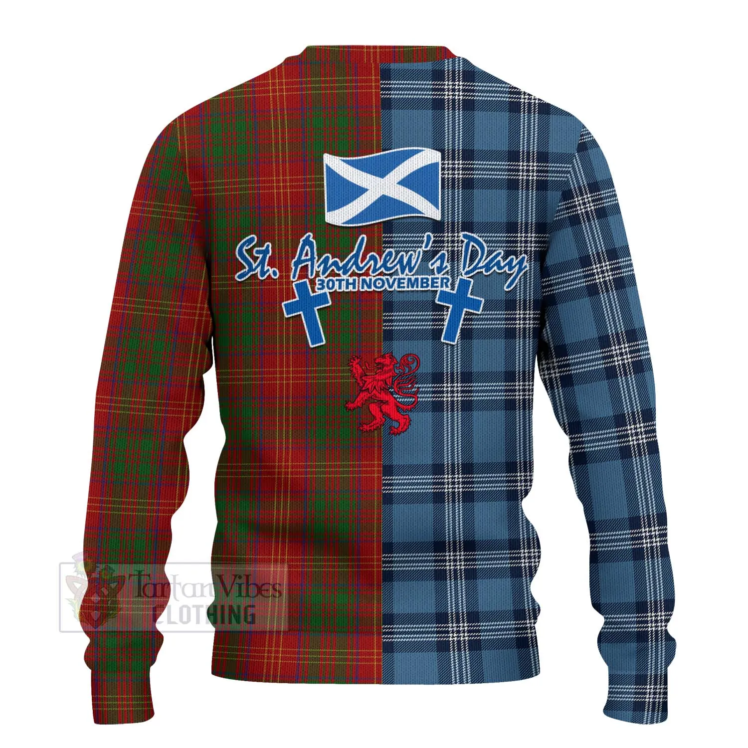 Burns Tartan Knitted Sweater Happy St. Andrew's Day Half Tartan Style