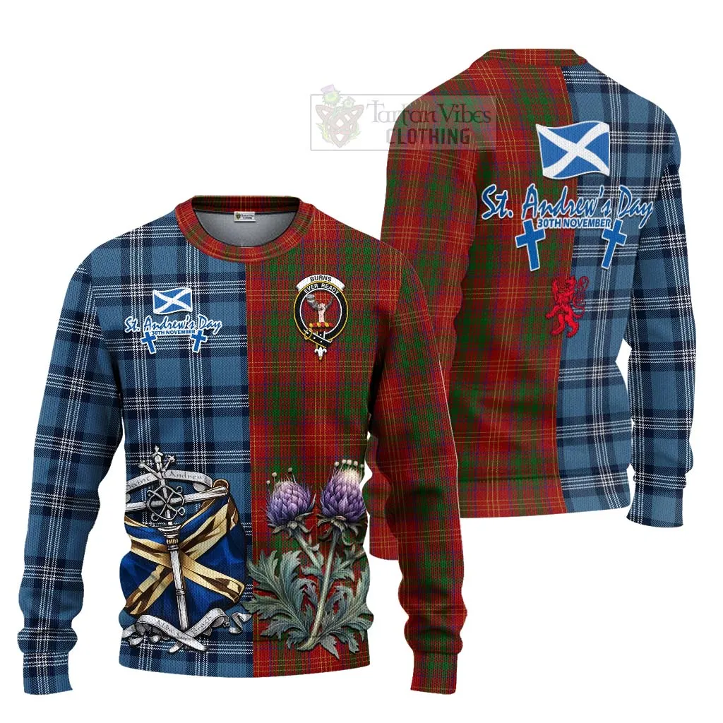 Burns Tartan Knitted Sweater Happy St. Andrew's Day Half Tartan Style