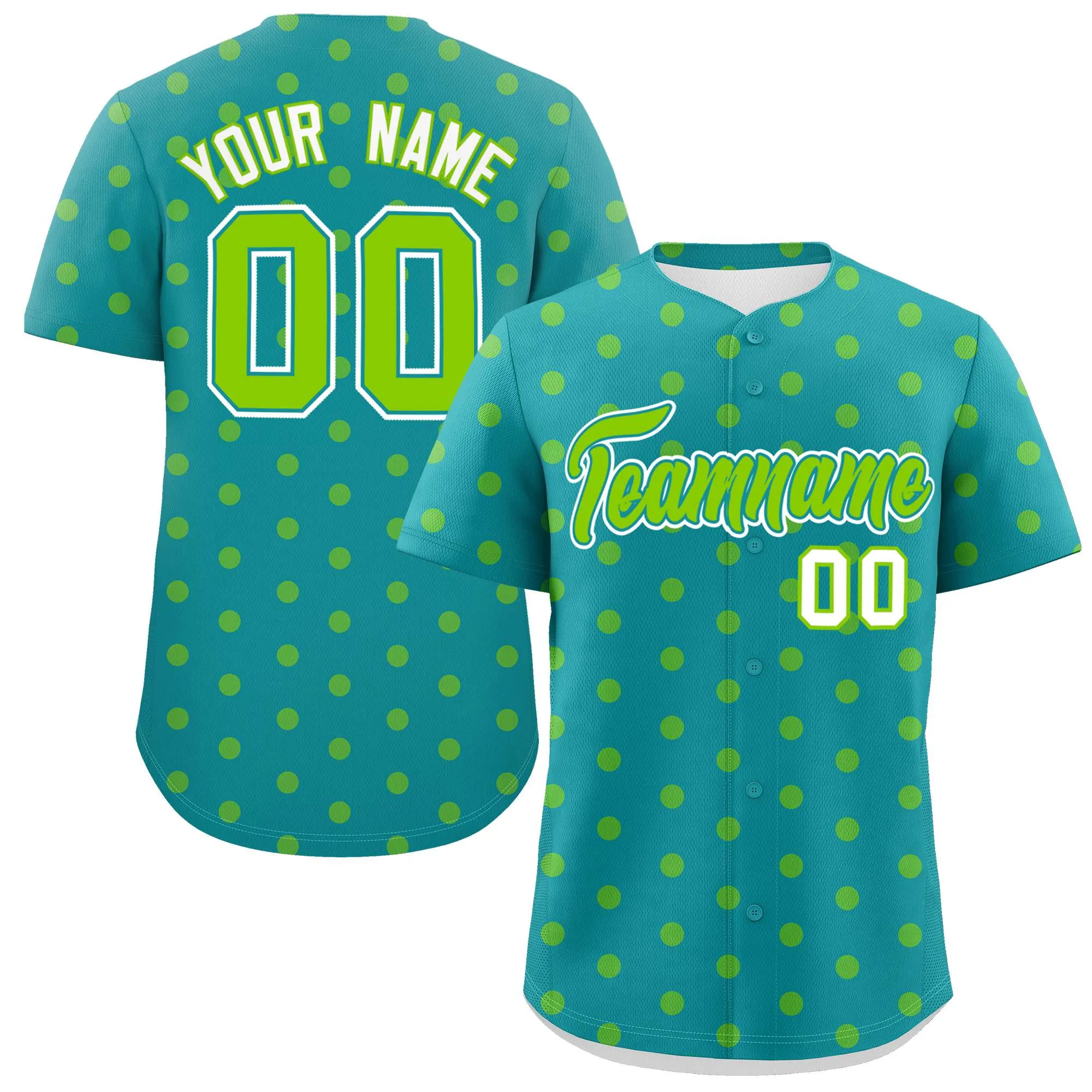 Custom Aqua Neon Green Personalized Polka Dot Graffiti Pattern Authentic Baseball Jersey