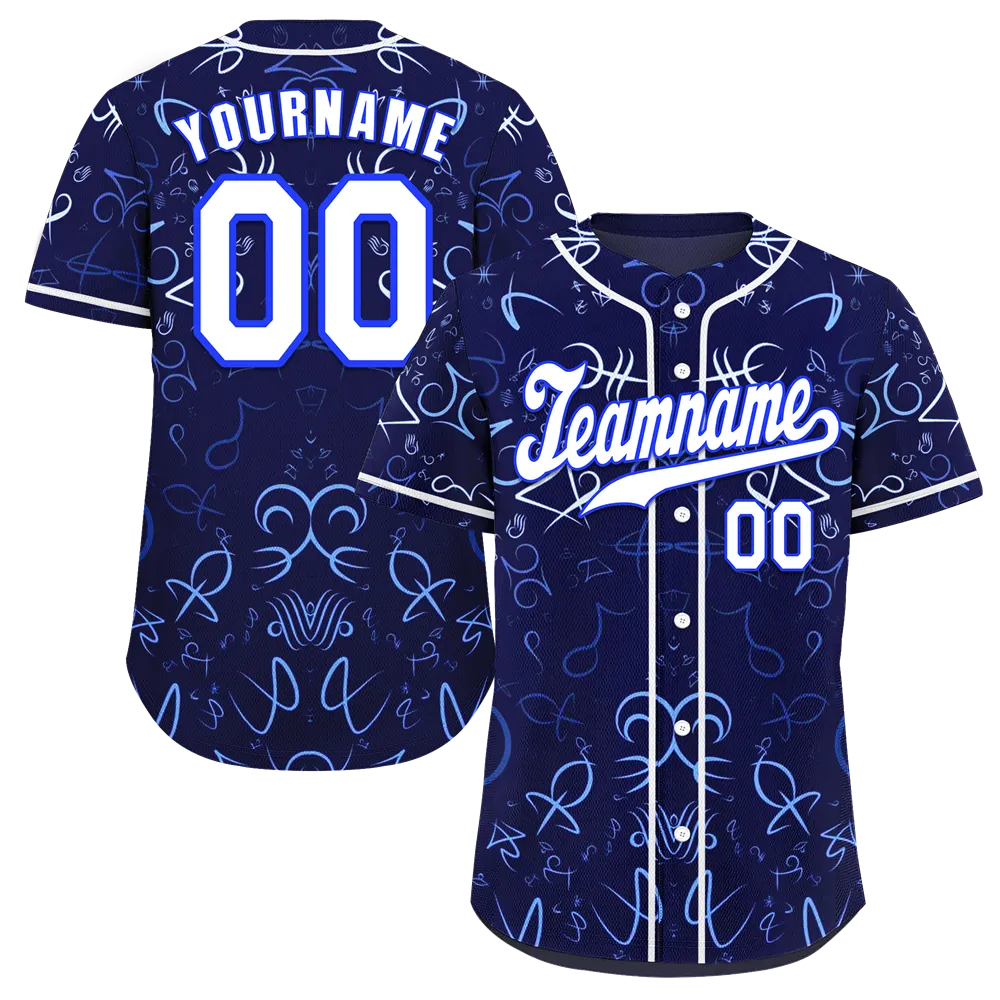 Custom Blue Graffiti Pattern White Authentic Baseball Jersey