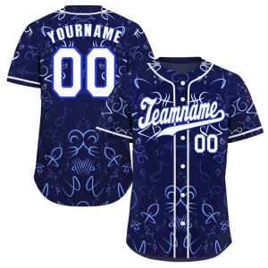 Custom Blue Graffiti Pattern White Authentic Baseball Jersey