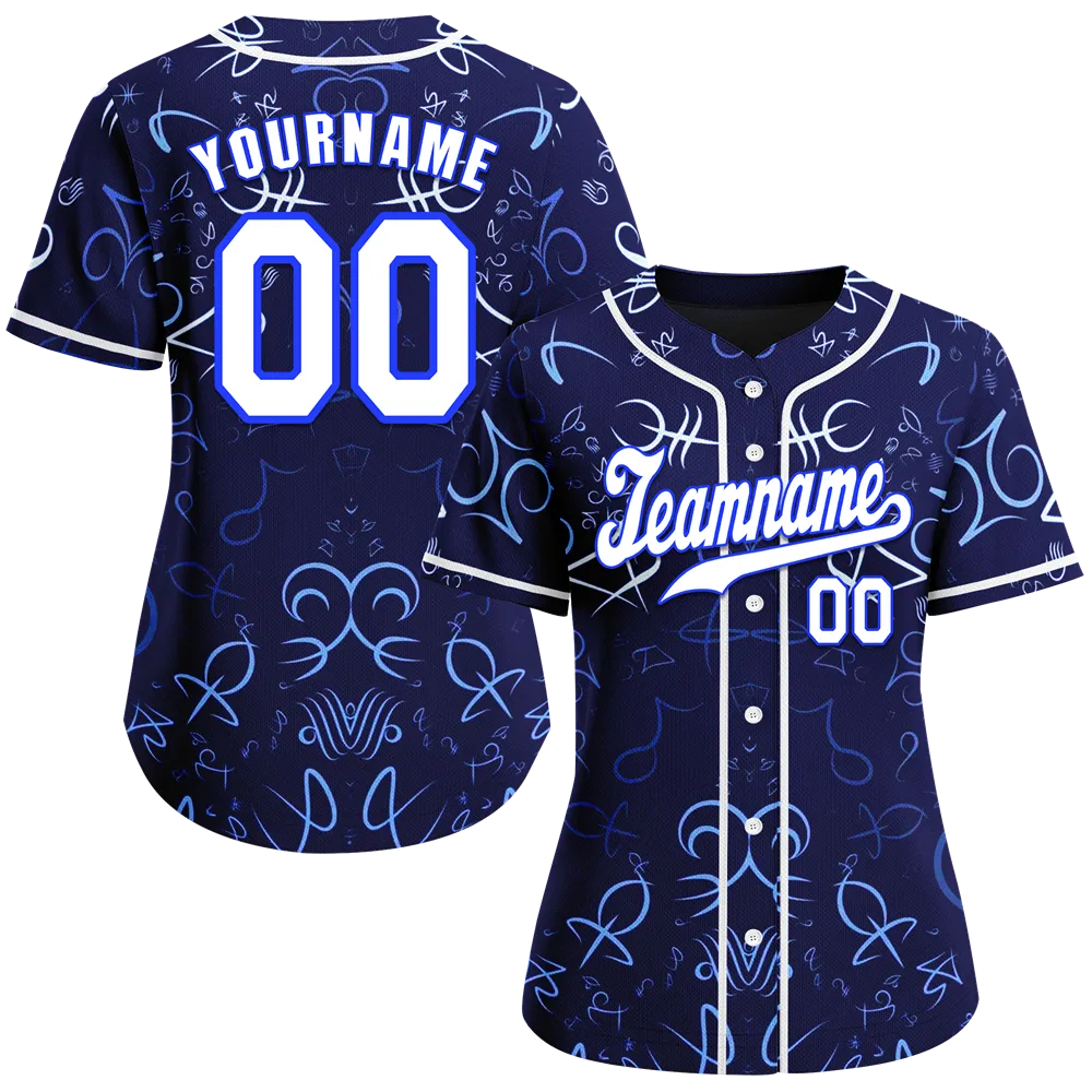 Custom Blue Graffiti Pattern White Authentic Baseball Jersey