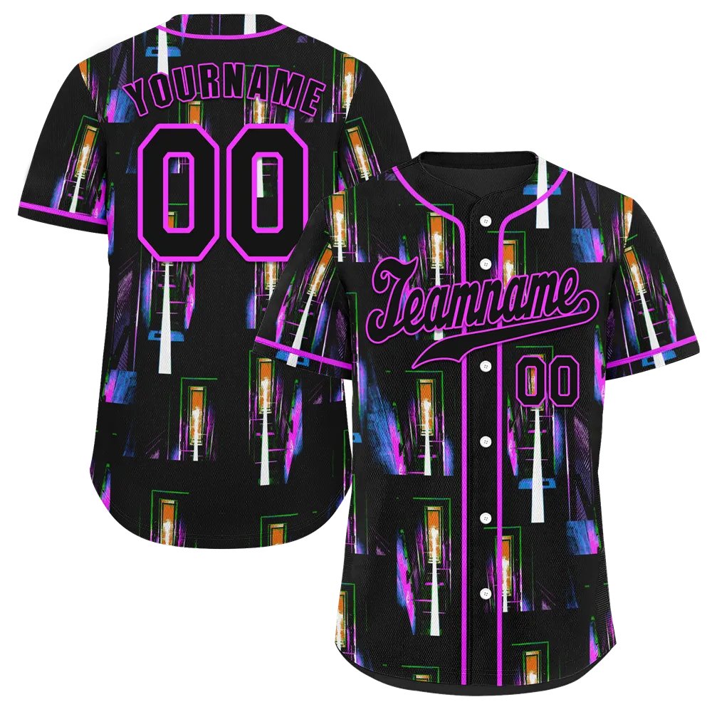 Custom Colorful Graffiti Pattern Black Authentic Baseball Jersey