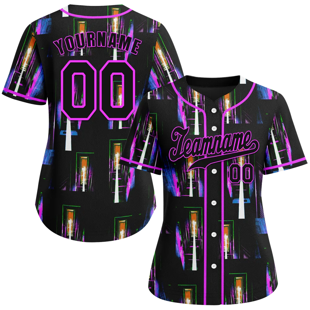 Custom Colorful Graffiti Pattern Black Authentic Baseball Jersey