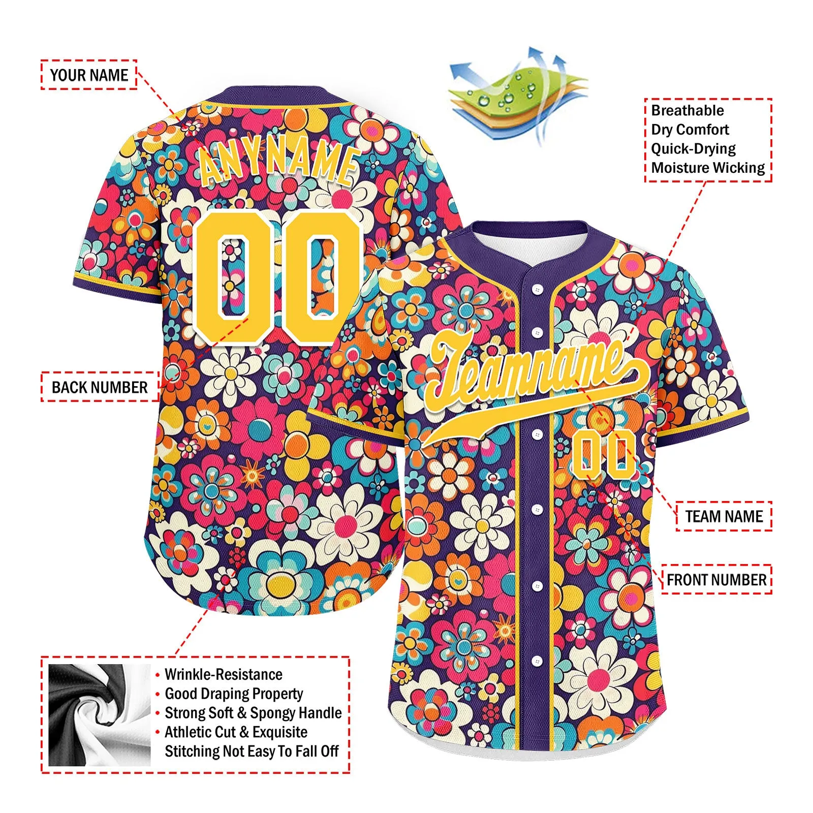 Custom Graffiti Pattern Abstract Floral Patterns Personalized Authentic Baseball Jersey BSBJ01-D020171-6