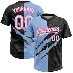 Custom Graffiti Pattern Black Light Blue-Pink 3D Two-Button Unisex Softball Jersey