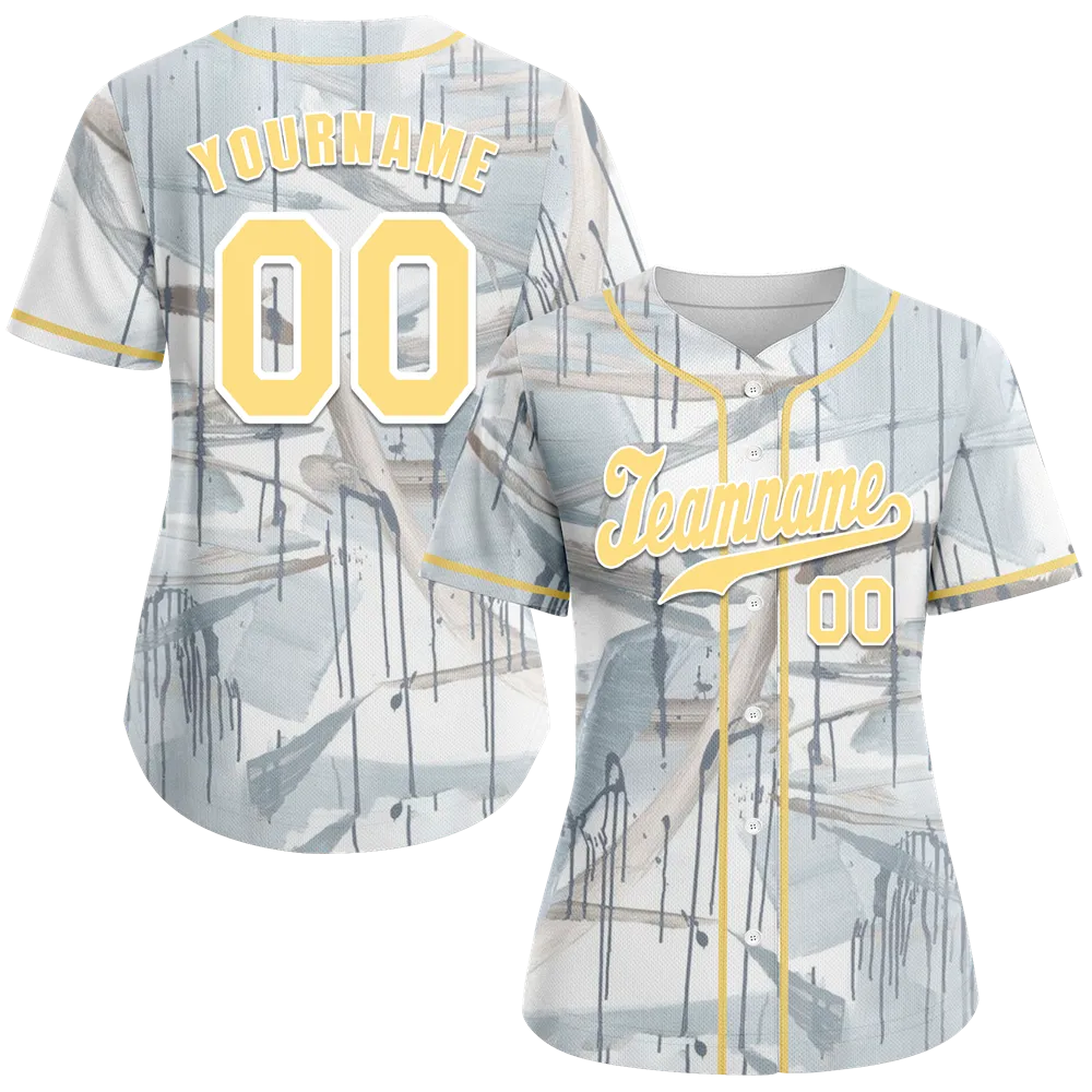 Custom Grey Graffiti Pattern Yellow Authentic Baseball Jersey