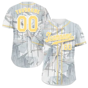 Custom Grey Graffiti Pattern Yellow Authentic Baseball Jersey