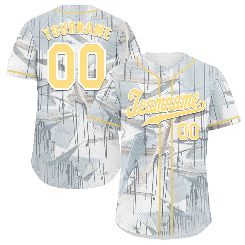 Custom Grey Graffiti Pattern Yellow Authentic Baseball Jersey