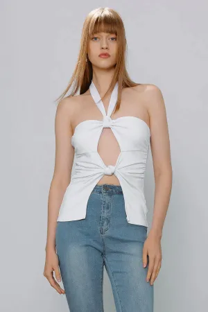 Cut Out Knot Front Halter Top