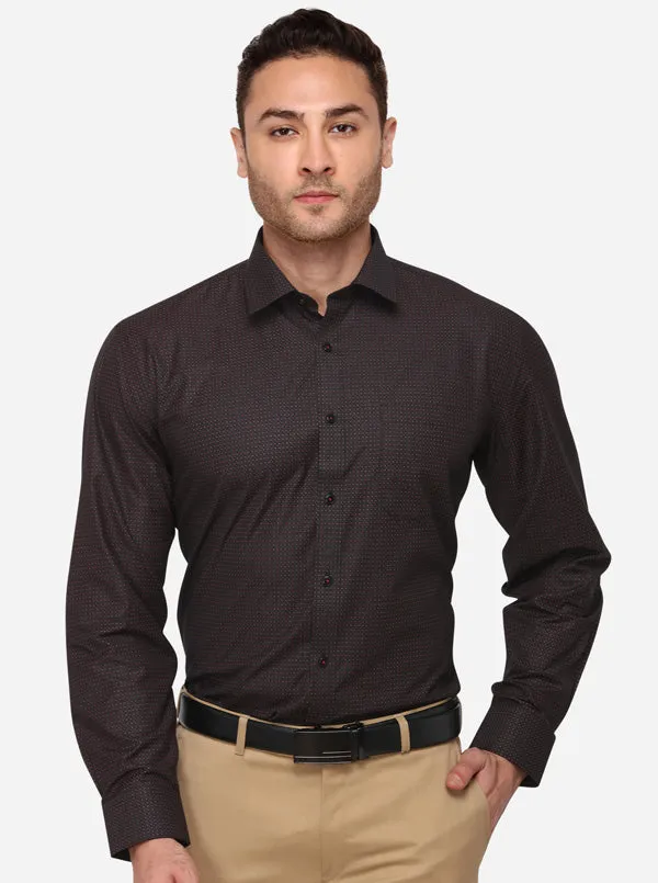 Dark Brown Printed Regular Fit Formal Shirt | Greenfibre