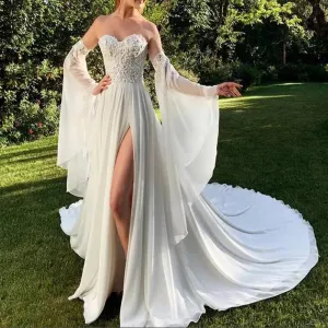 Detachable Long Chiffon Trumpet Sleeves For Wedding Dresses