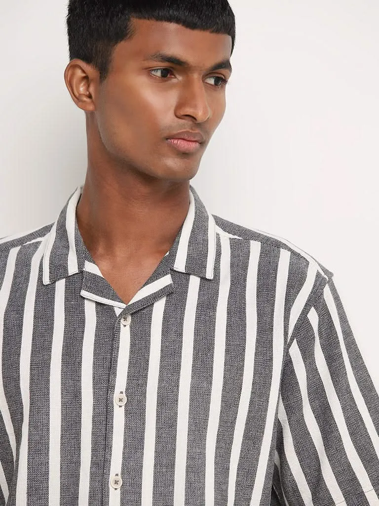 ETA Grey Striped Relaxed-Fit Cotton Shirt