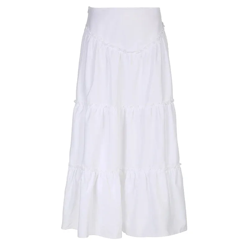 Fairycore Floral Edge A-line Long Skirt White Coquette Aesthetic Skirts Y2K Holiday Party Casual Outfit Sweet Skirts