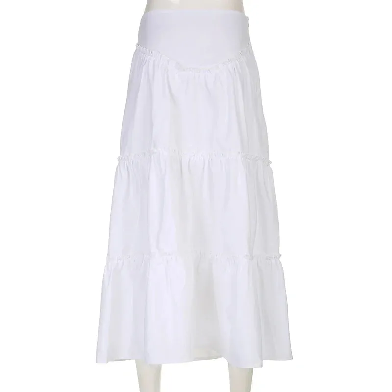 Fairycore Floral Edge A-line Long Skirt White Coquette Aesthetic Skirts Y2K Holiday Party Casual Outfit Sweet Skirts