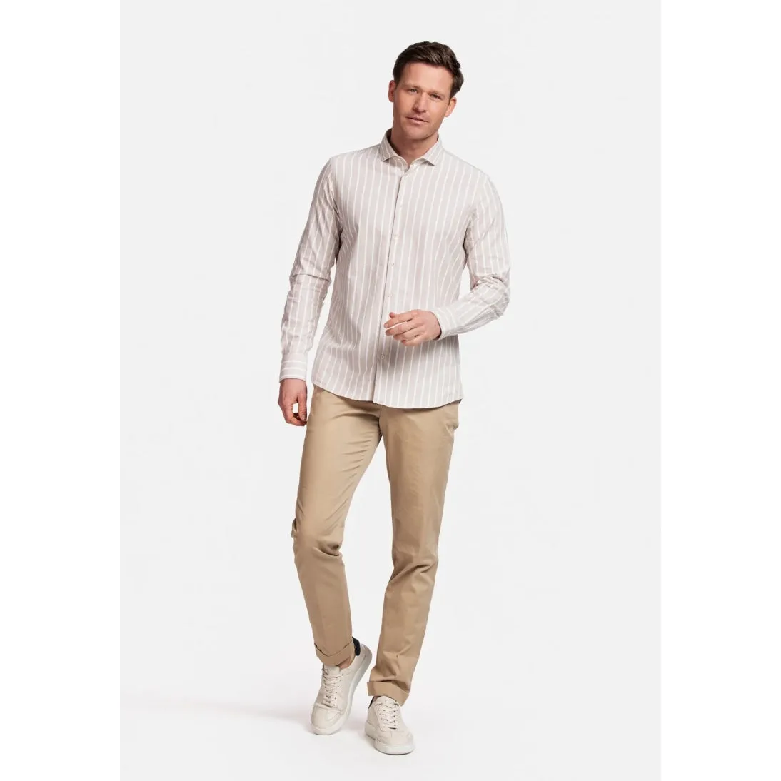 Giordano Pure Cotton Modern Fit Striped Shirt 417840 Beige