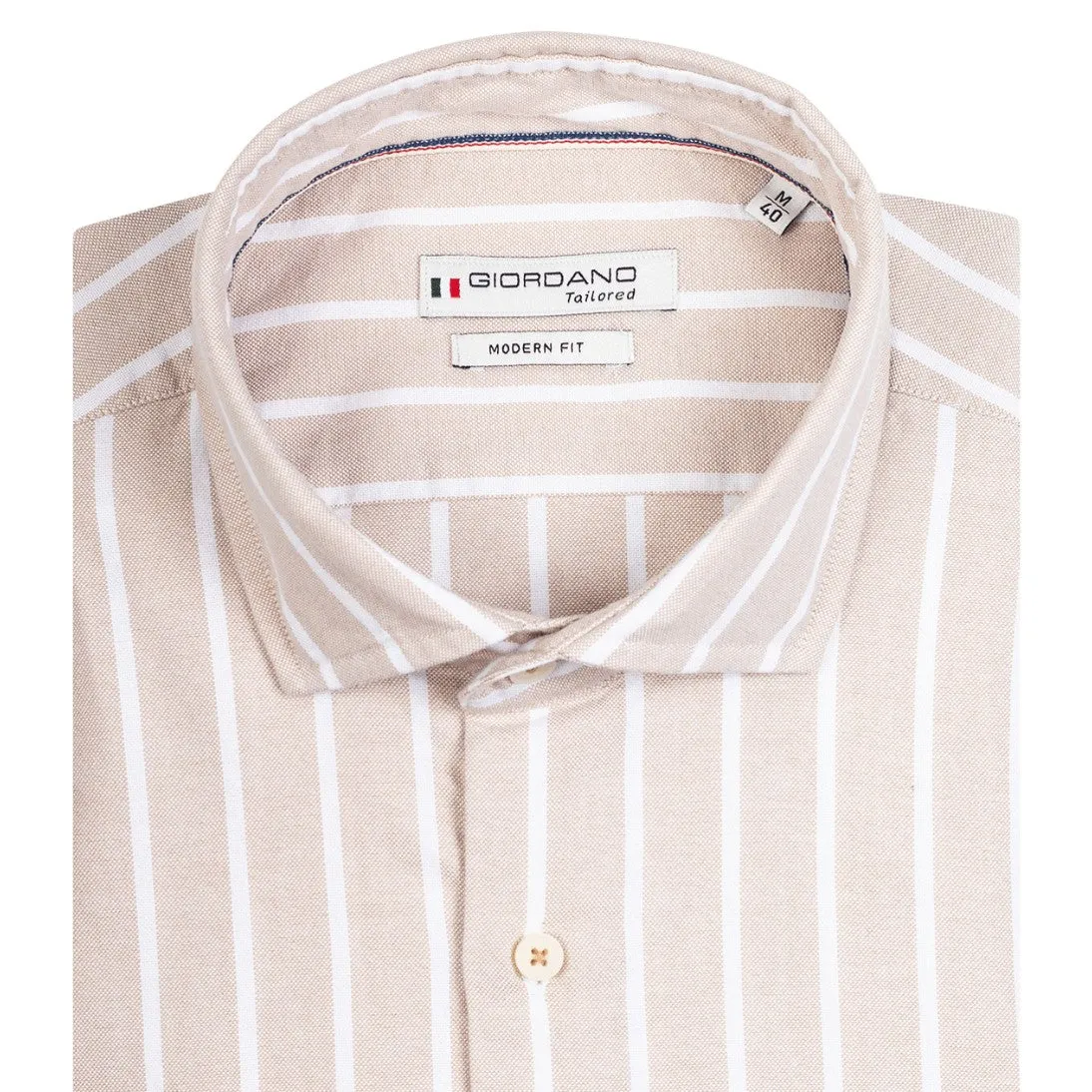 Giordano Pure Cotton Modern Fit Striped Shirt 417840 Beige